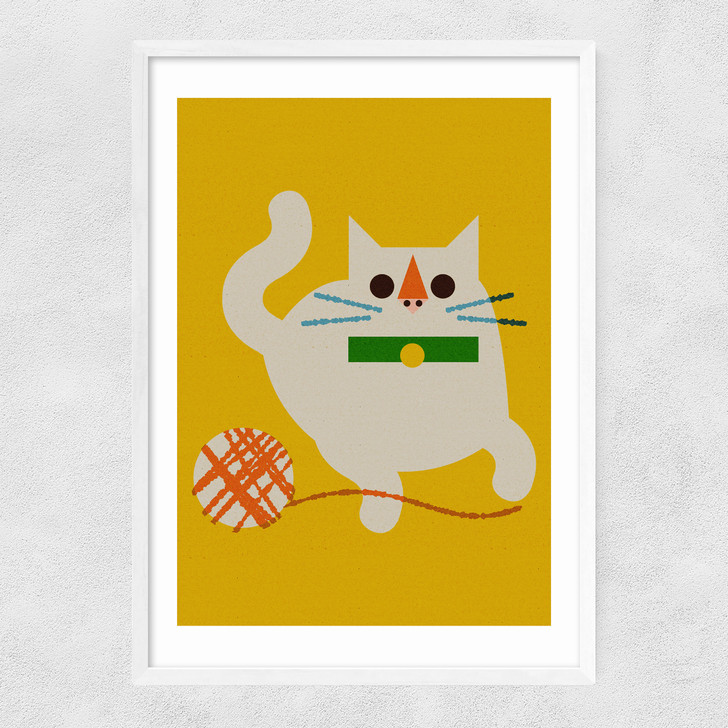 Cat With Yarn Narrow White Frame Cat With Yarn Narrow White Frame