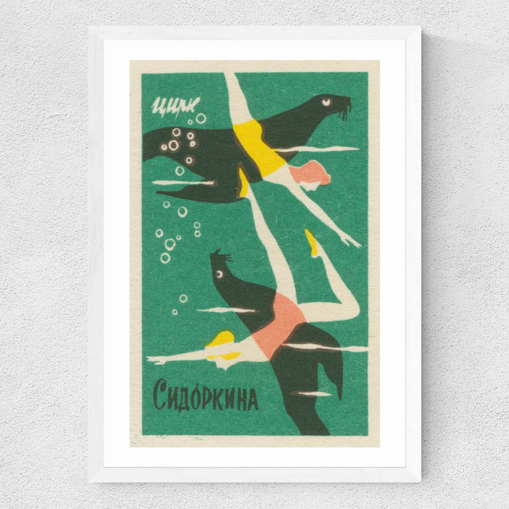 Swimmers and Sea Lions Matchbox Medium White Frame