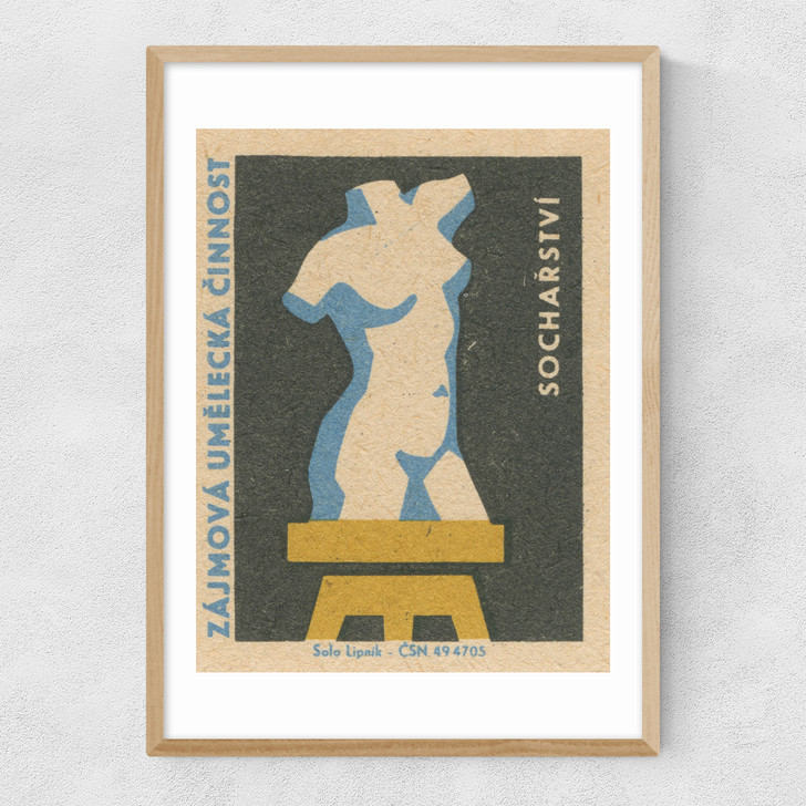 Figure Matchbox Label Narrow Oak Frame