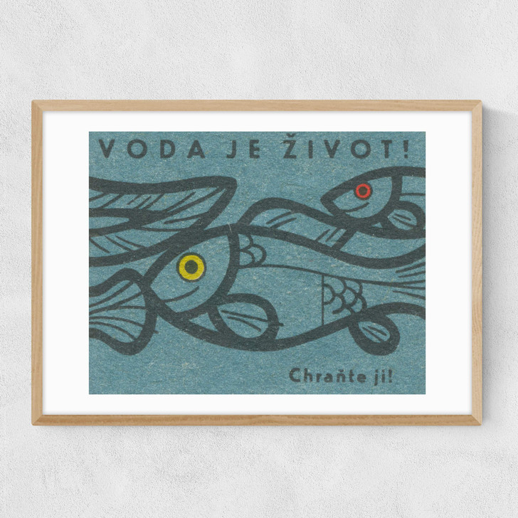 Fish Matchbox Label Narrow Oak Frame