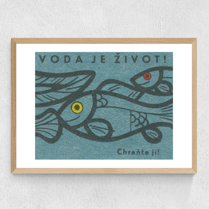 Fish Matchbox Label Medium Oak Frame