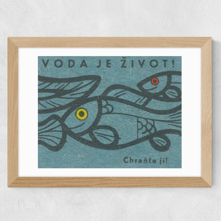 Fish Matchbox Label Wide Oak Frame