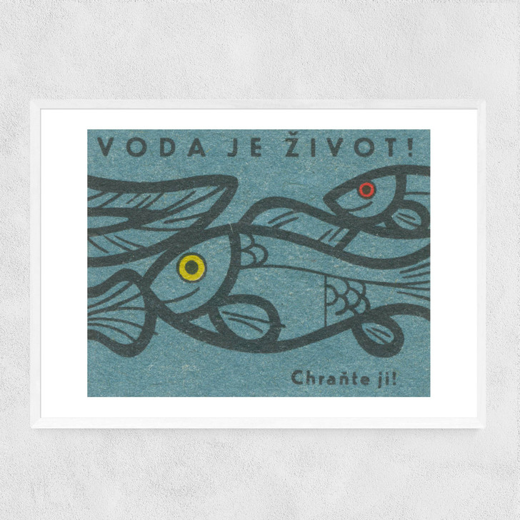 Fish Matchbox Label Narrow White Frame