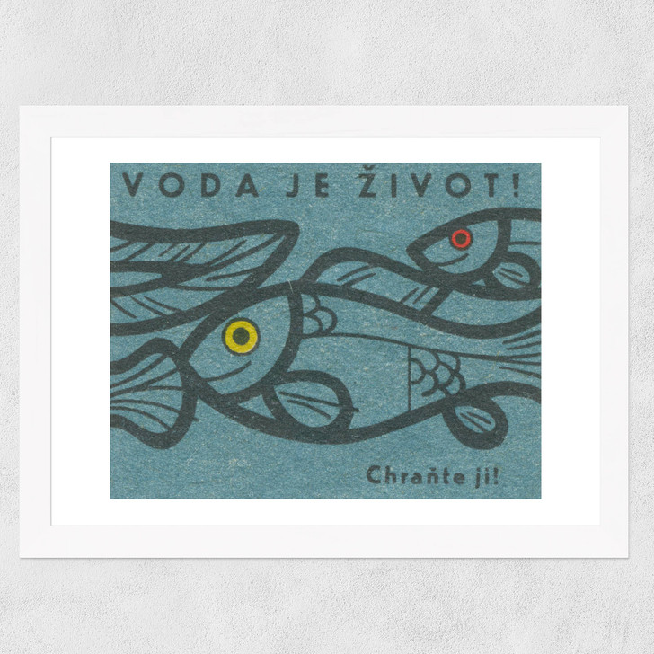 Fish Matchbox Label Wide White Frame