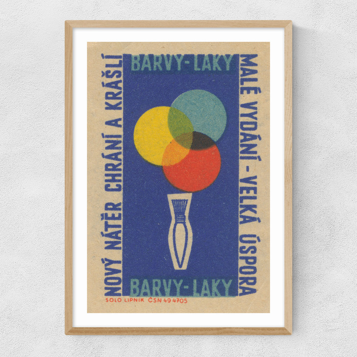 Paintbrush Matchbox Label Narrow Oak Frame