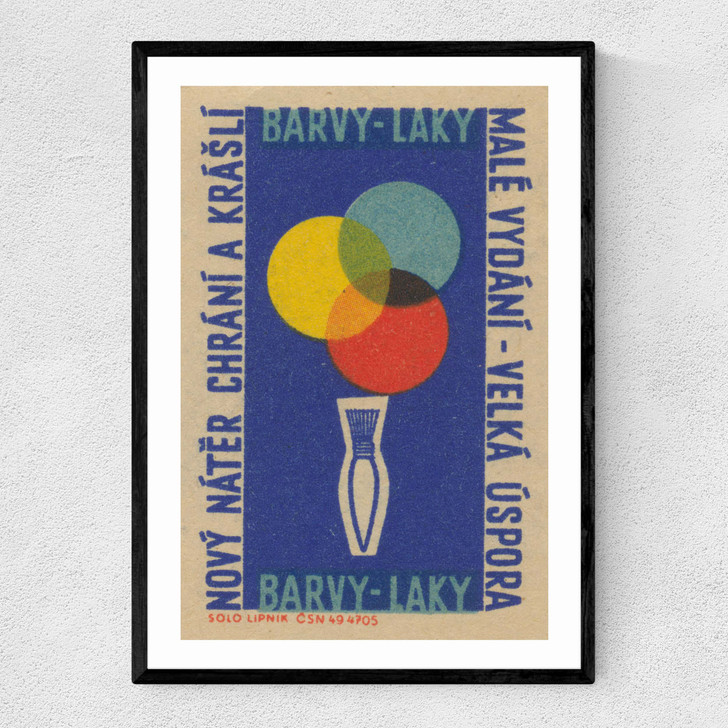 Paintbrush Matchbox Label Narrow Black Frame