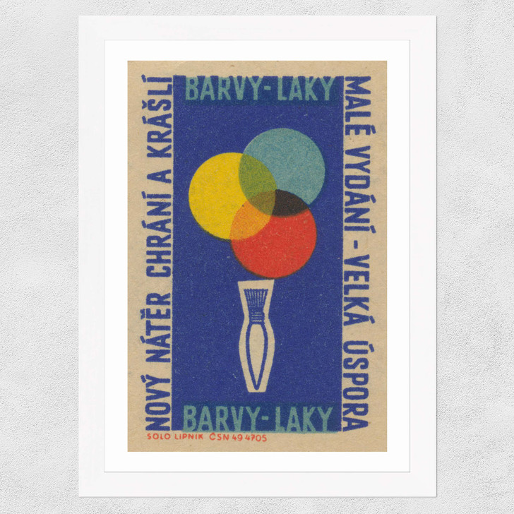 Paintbrush Matchbox Label Wide White Frame