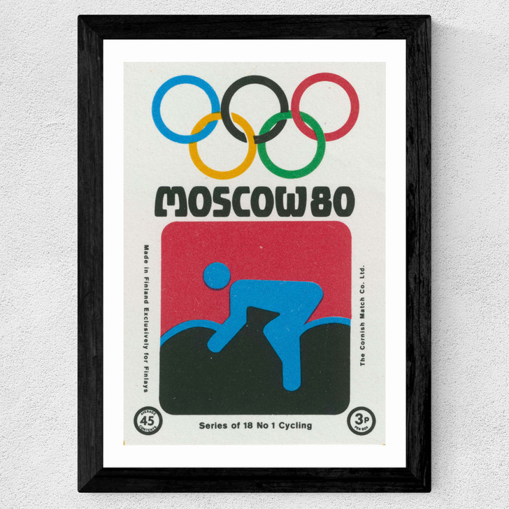 Moscow Olympics Cycling Matchbox Label Wide Black Frame Moscow Olympics Cycling Matchbox Label Wide Black Frame