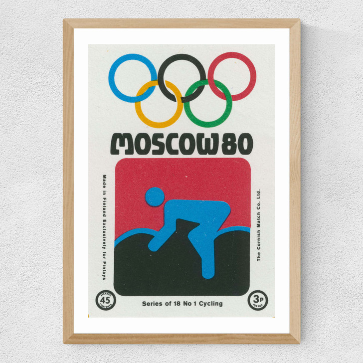 Moscow Olympics Cycling Matchbox Label Medium Oak Frame Moscow Olympics Cycling Matchbox Label Medium Oak Frame