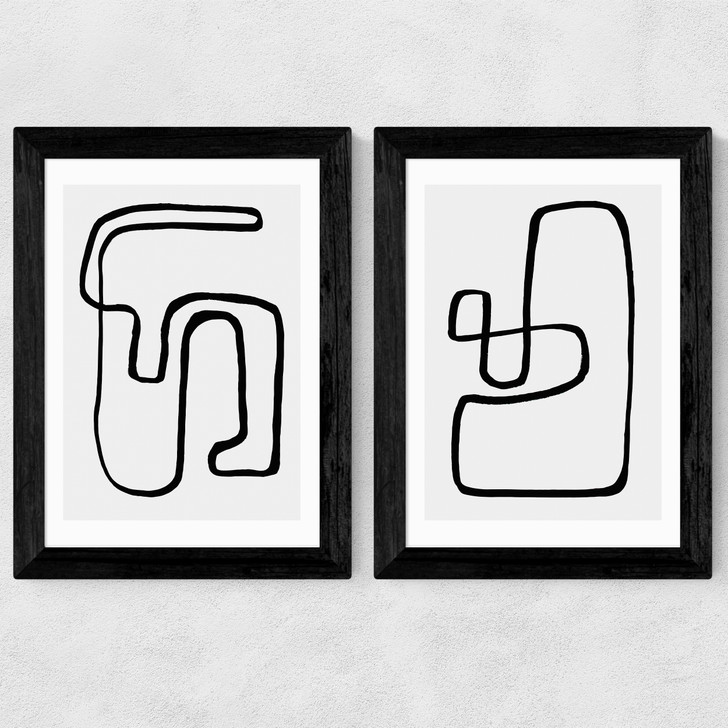 Abstract Monochrome Diptych Wide Black Frame