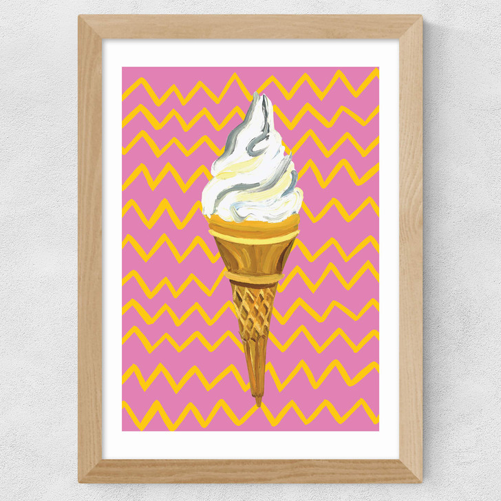 Ice Cream Pink Zigzag Wide Oak Frame Ice Cream Pink Zigzag Wide Oak Frame