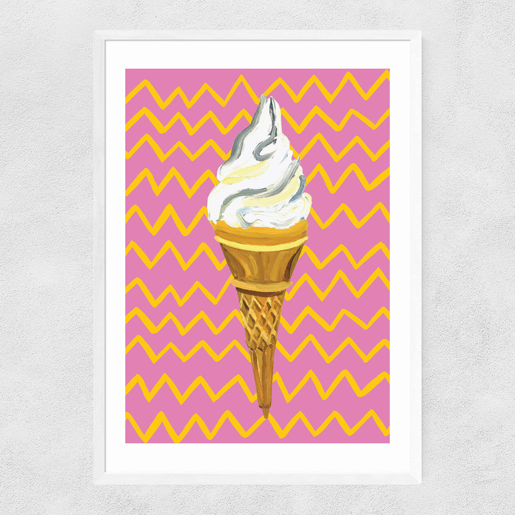 Ice Cream Pink Zigzag Narrow White Frame