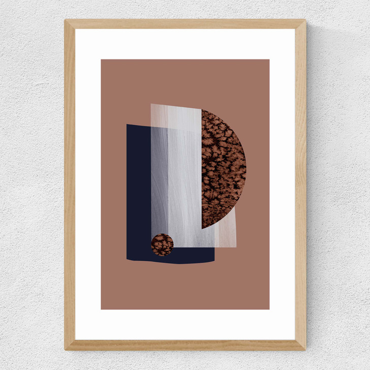 Watercolor Shapes Red Medium Oak Frame