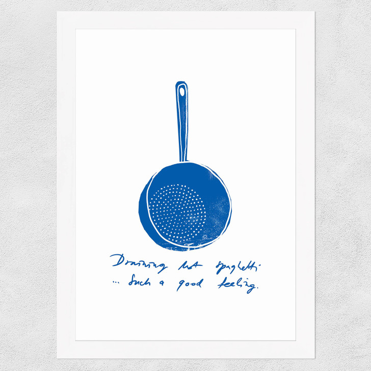 Draining Hot Spaghetti Wide White Frame