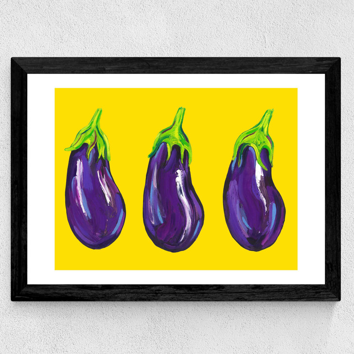 Aubergines on Yellow Wide Black Frame Aubergines on Yellow Wide Black Frame