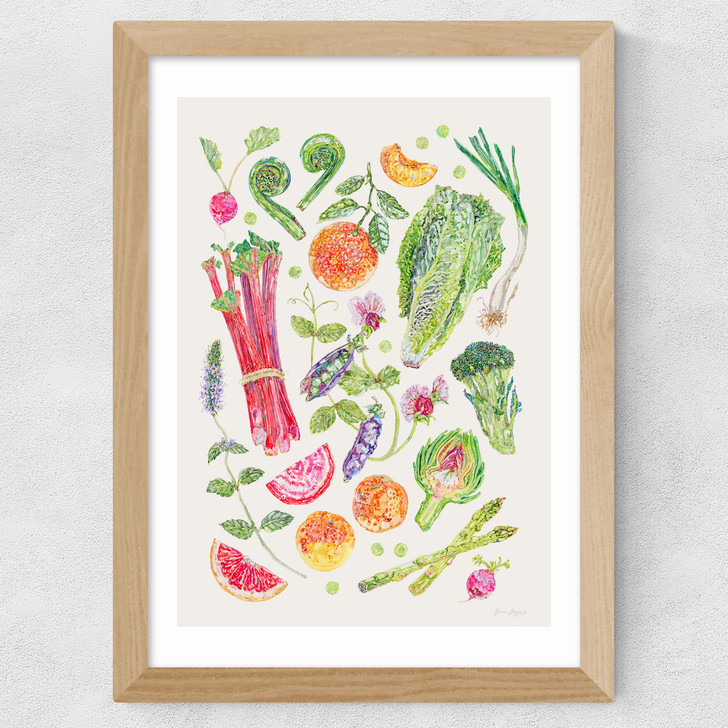 Spring Harvest Of Fruit And Vegetables Wide Oak Frame Spring Harvest Of Fruit And Vegetables Wide Oak Frame