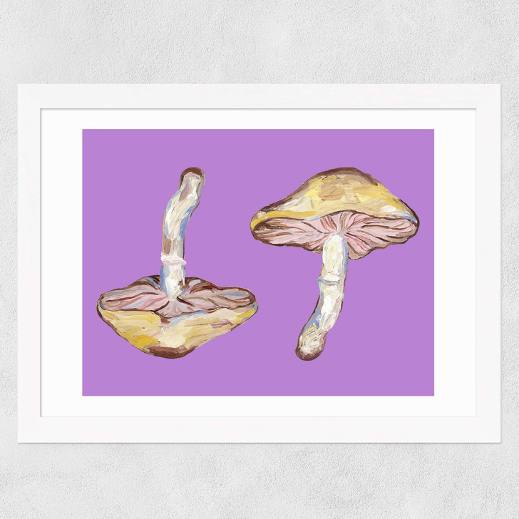 Mushrooms on Purple Wide White Frame Mushrooms on Purple Wide White Frame