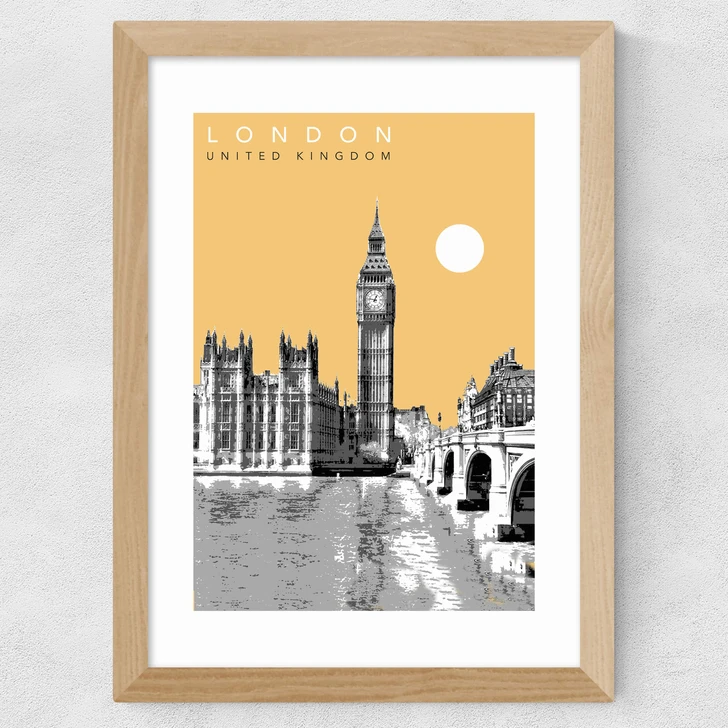 London Cityscape by Becks Norf Design Wide Oak Frame