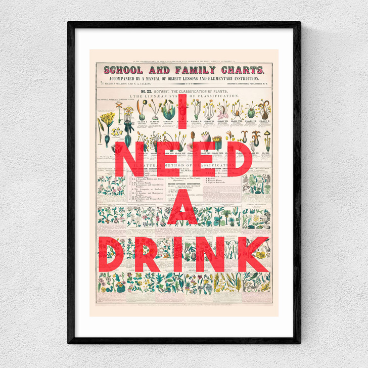 I Need A Drink by The 13 Prints Narrow Black Frame I Need A Drink by The 13 Prints Narrow Black Frame