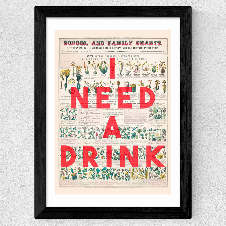 I Need A Drink by The 13 Prints Wide Black Frame