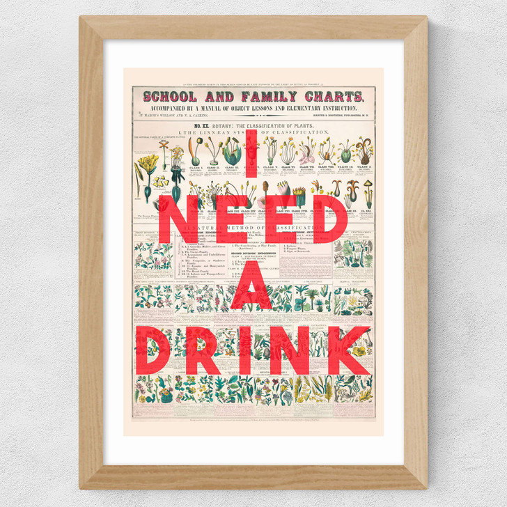 I Need A Drink by The 13 Prints Wide Oak Frame