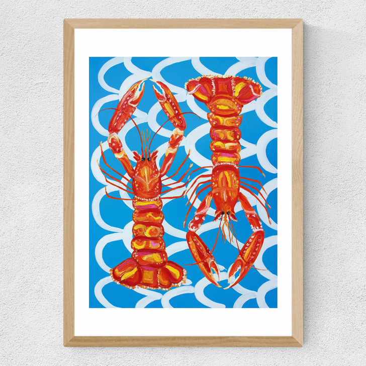 Langoustines on Blue Wavey Medium Oak Frame