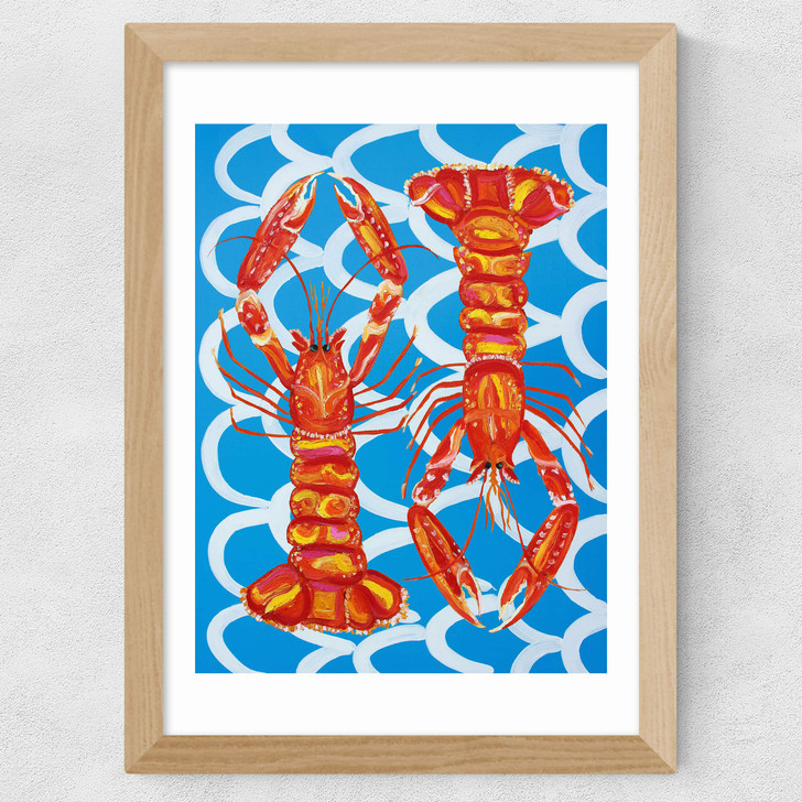 Langoustines on Blue Wavey Wide Oak Frame