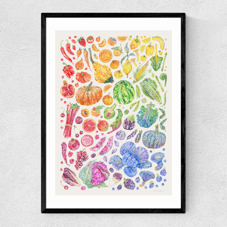 Rainbow Harvest Of Fruit And Vegetables Narrow Black Frame Rainbow Harvest Of Fruit And Vegetables Narrow Black Frame
