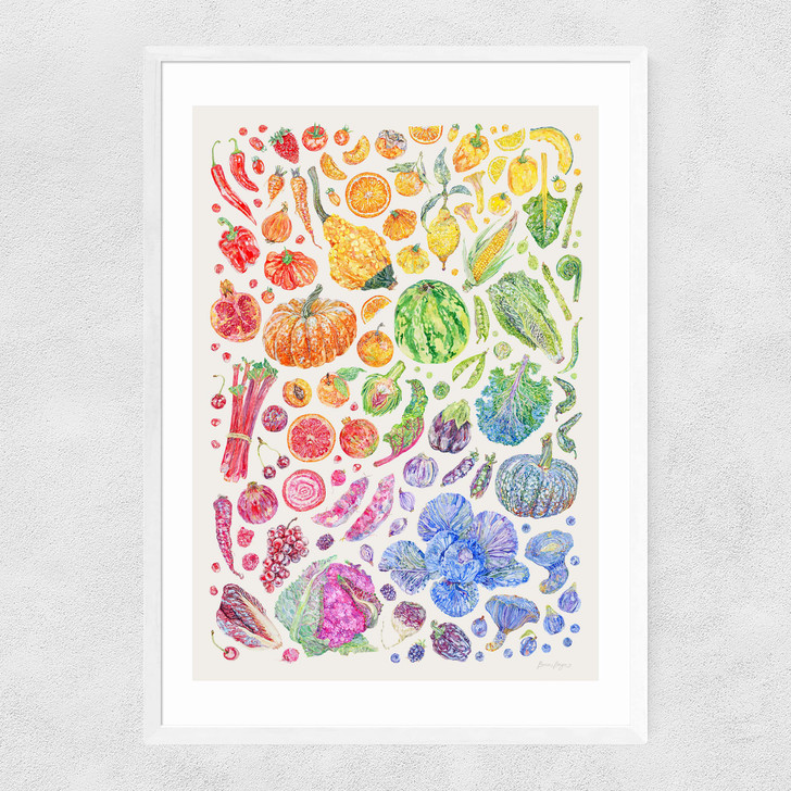 Rainbow Harvest Of Fruit And Vegetables Narrow White Frame Rainbow Harvest Of Fruit And Vegetables Narrow White Frame