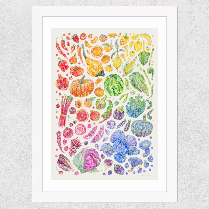Rainbow Harvest Of Fruit And Vegetables Wide White Frame Rainbow Harvest Of Fruit And Vegetables Wide White Frame