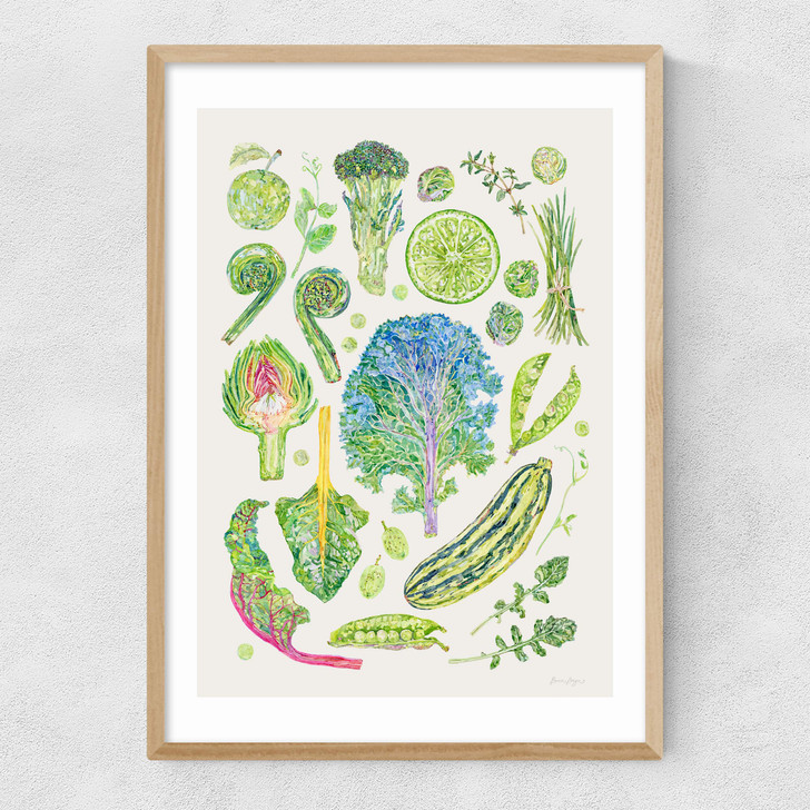 Green Harvest Of Fruit And Vegetables Narrow Oak Frame