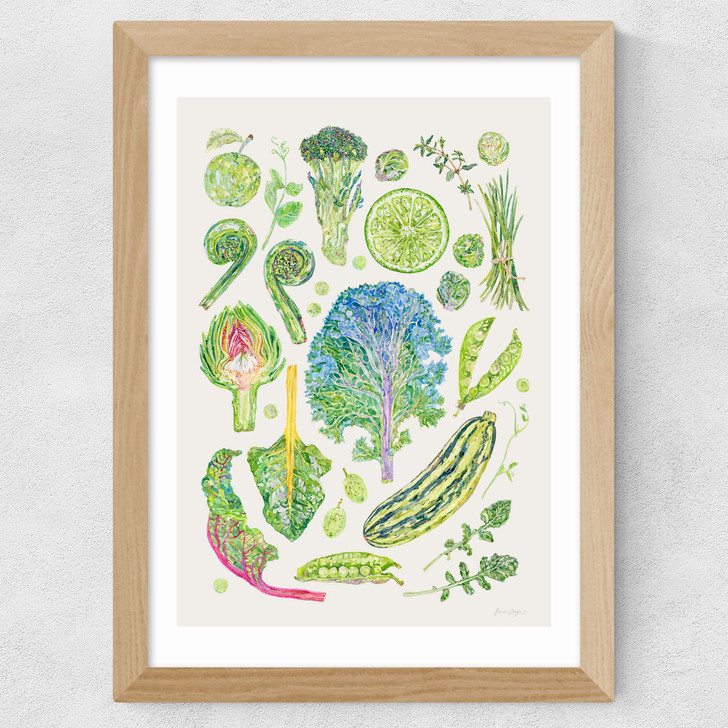 Green Harvest Of Fruit And Vegetables Wide Oak Frame