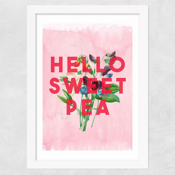 Hello Sweet Pea Wide White Frame