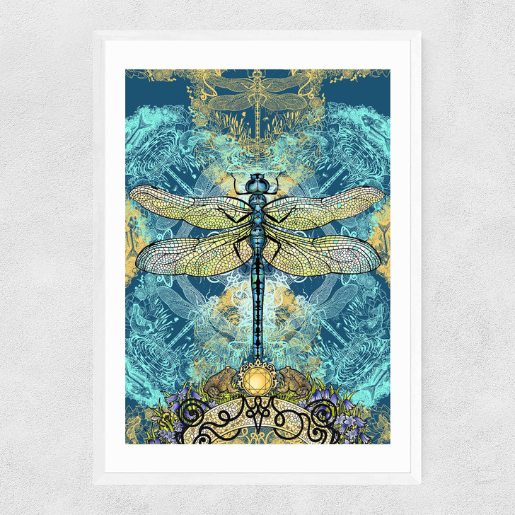 Spirited Dragonfly Narrow White Frame