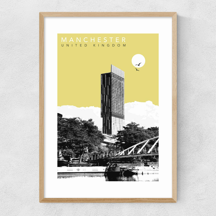 Manchester Cityscape Narrow Oak Frame