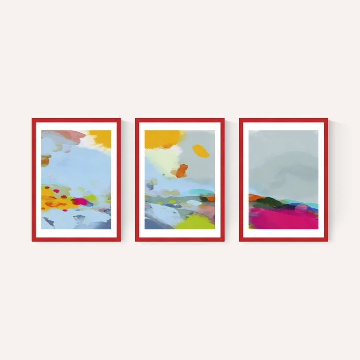 Red Poppies Field Abstract Triptych