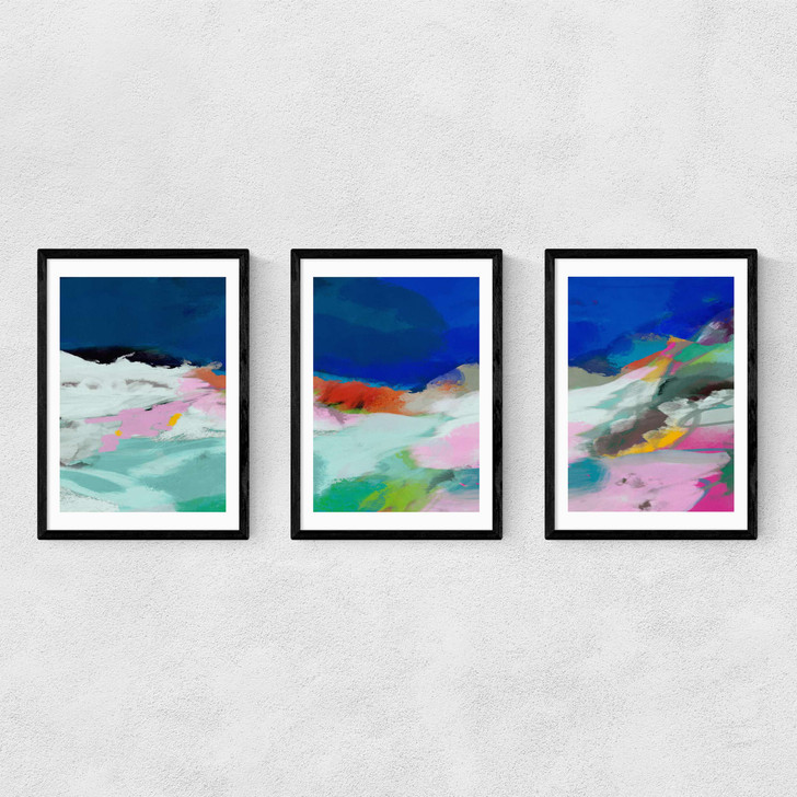 Blaue Landschaft Triptych Narrow Black Frame