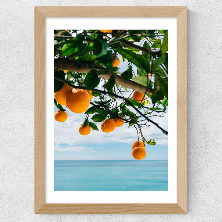 Amalfi Coast Oranges Wide Oak Frame
