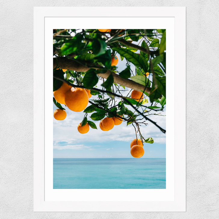 Amalfi Coast Oranges Wide White Frame