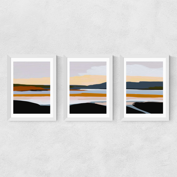 Peaceful Calm of Evening Triptych Medium White Frame Peaceful Calm of Evening Triptych Medium White Frame