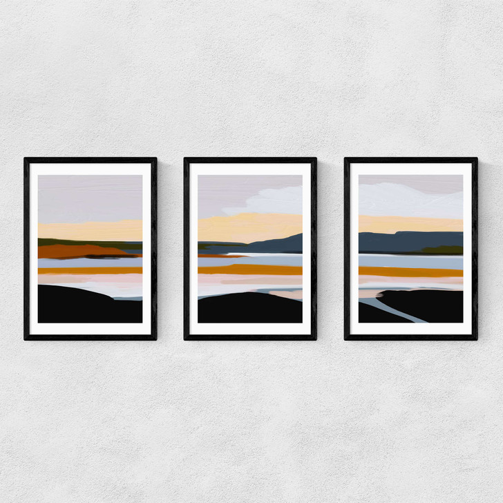 Peaceful Calm of Evening Triptych Narrow Black Frame