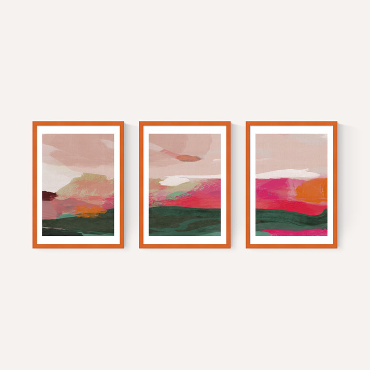 Green and Pink Abstract Triptych