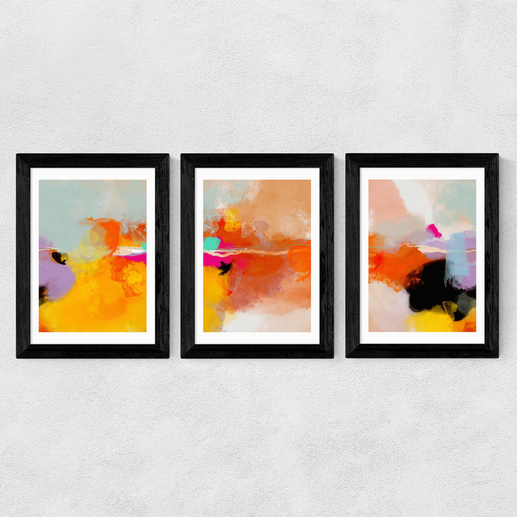 Yellow Blush Triptych Wide Black Frame