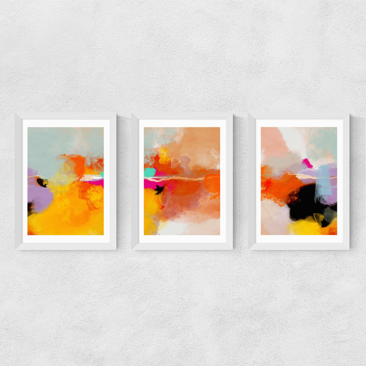 Yellow Blush Triptych Medium White Frame