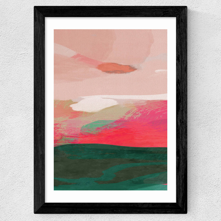 Green and Pink Abstract II Wide Black Frame