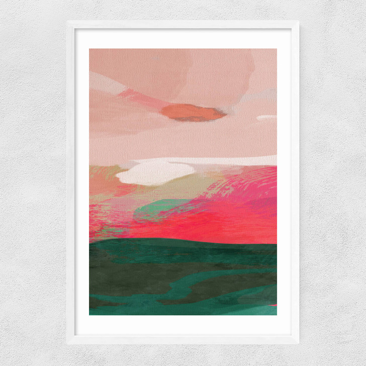 Green and Pink Abstract II Narrow White Frame