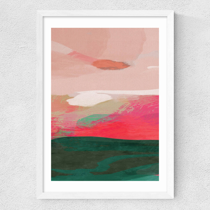 Green and Pink Abstract II Medium White Frame