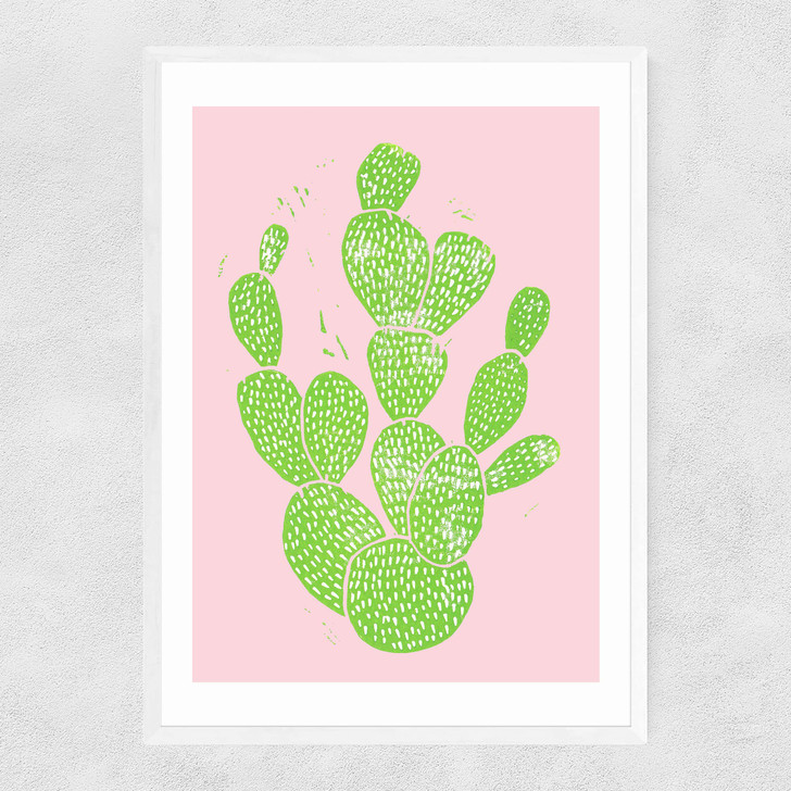 Linocut Cacti Narrow White Frame
