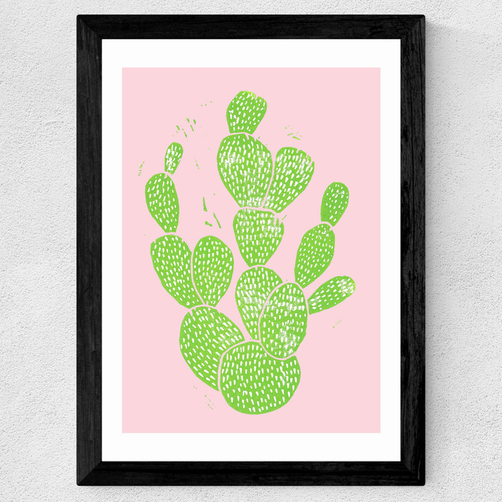 Linocut Cacti Wide Black Frame