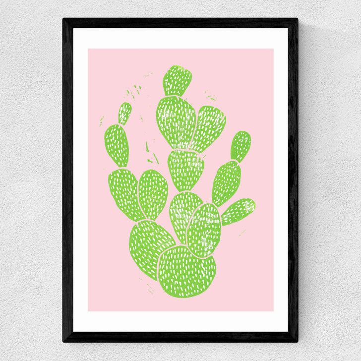 Linocut Cacti Medium Black Frame
